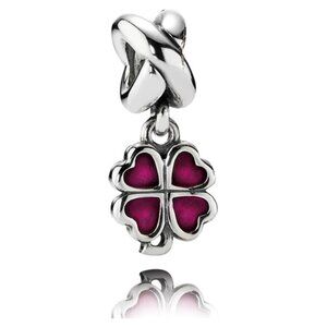 NWOT Pandora Sterling Silver Fucia Fourleaf Clover Dangle Charm 790572EN07
